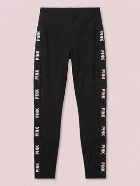 PINK by Victoria's Secret Black High-Waisted Mesh Panel Leggings Side Logo Tape